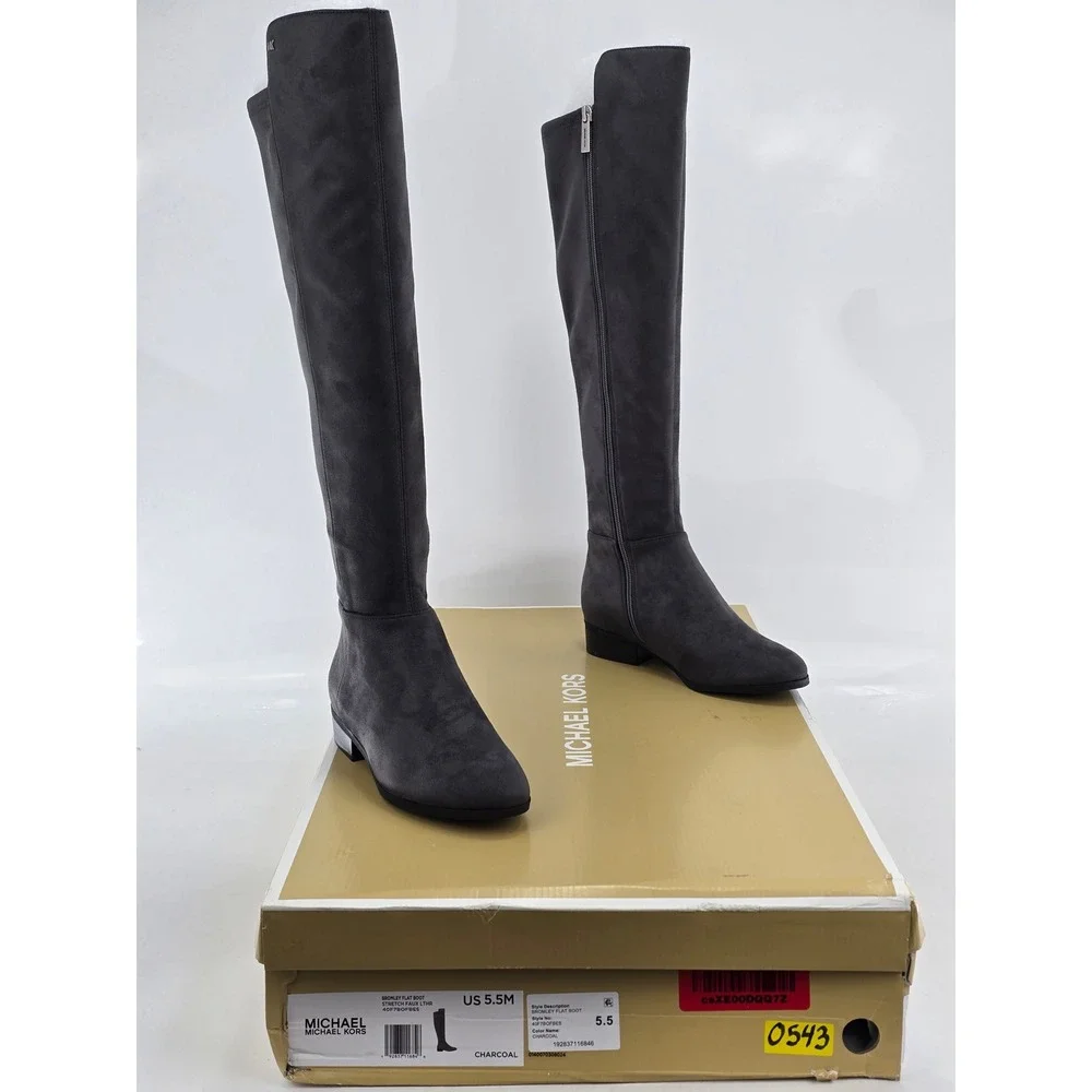 Michael Michael Kors Bromley Flat Boot Womens 5.5 Charcoal Stretch Faux Lthr NEW